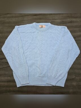 Men's Pastel Blue Cable-Knit Crewneck Sweater
